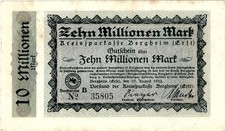 Banknote voucher 10 million Mark 1923 Bergheim (Erft) (North Rhine-Westphalia)