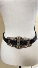 Chico's Vintage Black Leather Woven Braided Tribal Aztec Western Concho Belt 44