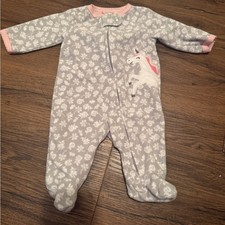 Carter's Gray and Pink Floral Unicorn Footie Fleece