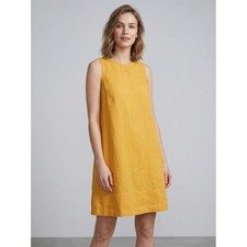 J.Crew Women Marigold Yellow 100% Linen Sleeveless Button Back Shift Dress XS