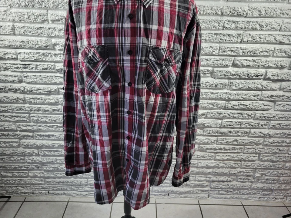 Eighty Eight Mens Shirt 4X Button Up Long Sleeve Burgundy Plaid Pockets Collar - Image 4 of 4