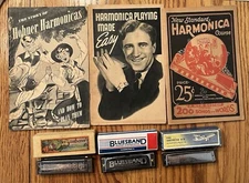 Lot Of 3 Hohner Harmonicas With 3 Booklets American Ace Bluesband Marine