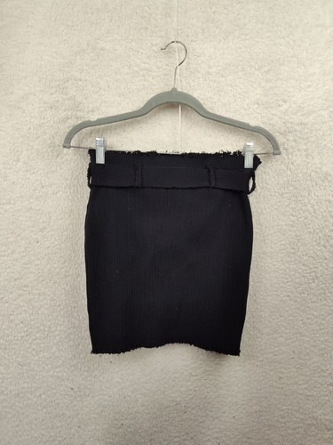 Fashion Nova Girls Skirt Large Black Poly Blend Belted Ribbed Cut Off Mini Fit - Picture 10 of 18