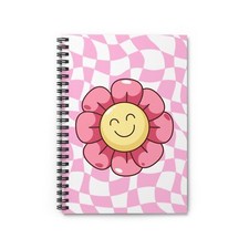 Groovy Happy Flower Spiral Design Notebook 80s retro style
