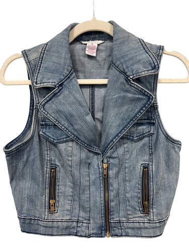 Candies Zip Front Denim Vest Size M Sleeveless Blue Medium Wash Cotton Blend Y2K