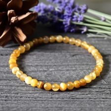 Natural Golden Tiger Eye 4mm Beaded Yellow Crystal Healing Reiki Bracelet Gift