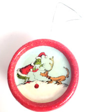 Red Glitter The Grinch and Dog Sphere Christmas Ornament Plastic