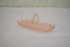 Depression Pink Glass Candy Dish Jewelry Trinket Box With Handle Vintage