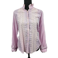 Vintage 70s Laura Mae Embroidered Peasant Boho Long Sleeve Top Shirt Womens 12