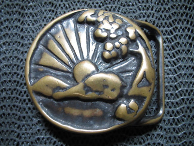 TECH ETHER ABSTRACT COLORADO SUN BRASS HIPPIE BELT BUCKLE  display picture 1