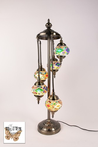 Moroccan Turkish 5 Globe Table Lamp Mosaic Tiffany - Picture 9 of 18