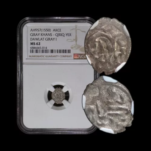 CRIMEA. 1550, Akce, Silver - NGC MS62 - Dawlat Giray I, Qirq-Yer, Ukraine 014