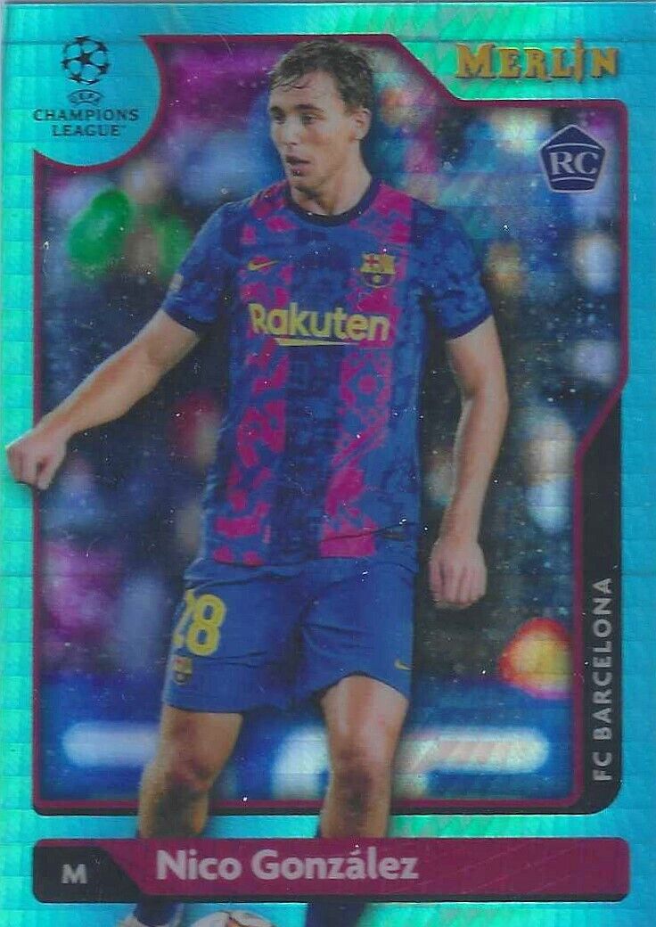 2021-22 TOPPS MERLIN NICO GONZALEZ AQUA PRISM RC #80 FC BARCELONA