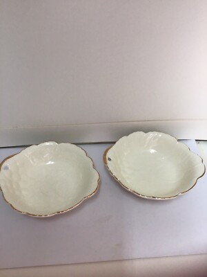Andrea by Sadek Japan Golden Loyal Leaf Embossed White Bowl Gold Trim 2