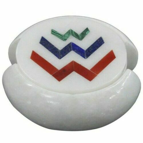 Marble Coaster Set Inlay Art Pietra Dura Semi Precious Stone Handmade Gifts - Picture 1 of 2