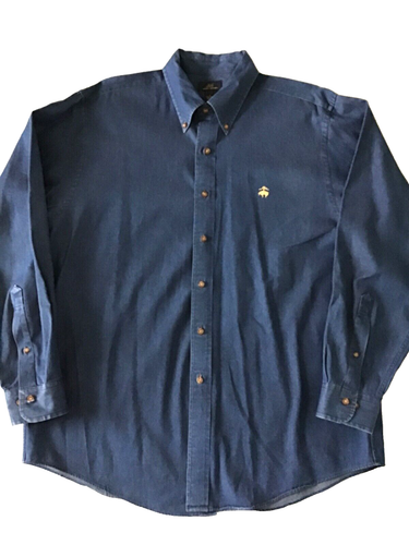 Brooks Brothers Shirt Men Large Blue Denim Chambray Long Sleeve Cowboy Preppy