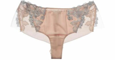 La Perla Moonlight XL Silk Short Brief Panty XL Natural Silver $485