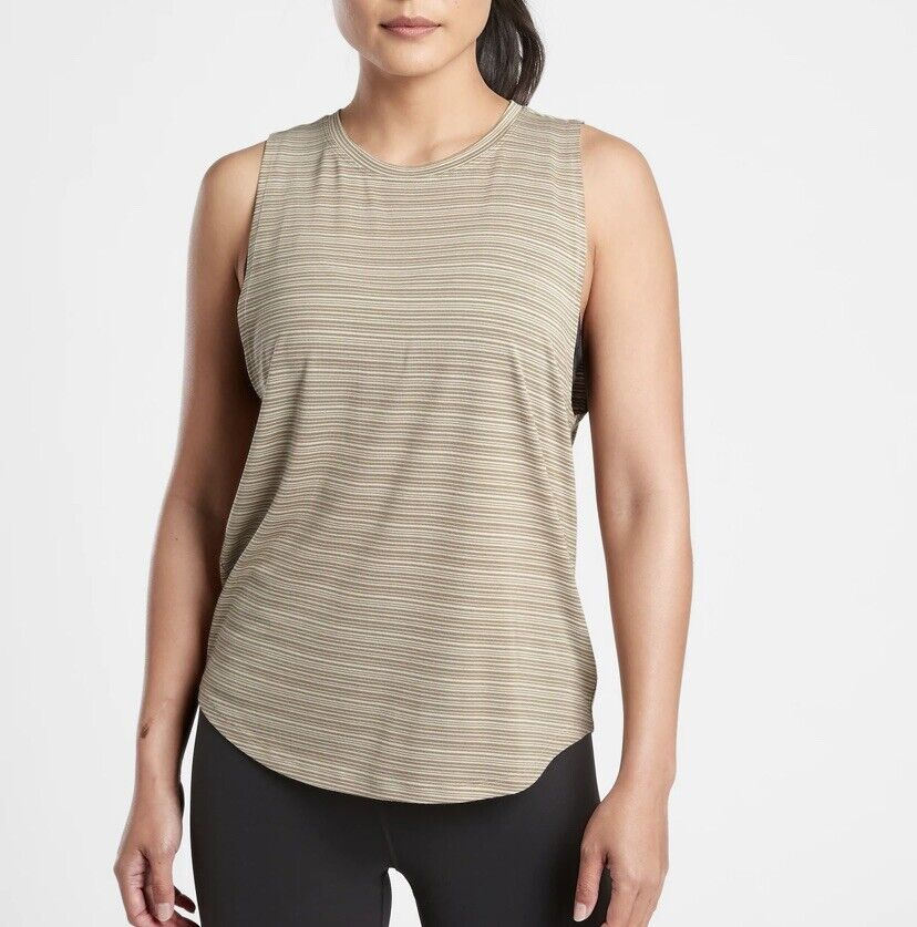 Athleta Cloudlight Striped Muscle Tank Whisper Stripe Shadow Olive ~ Size Large-image