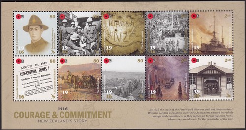 NEW ZEALAND 2016 WW1: Courage & Commitment, Sheetlet of 10 MNH