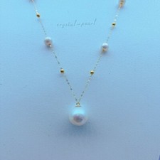 Stunning 18" AAA+ south sea NATURAL WHITE PEARL NECKLACE 14K