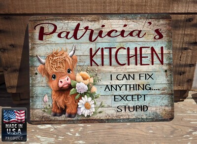Personalized Highland Cow I Can't Fix Stupid Kitchen 9'' x 12'' Metal Wall SIGN