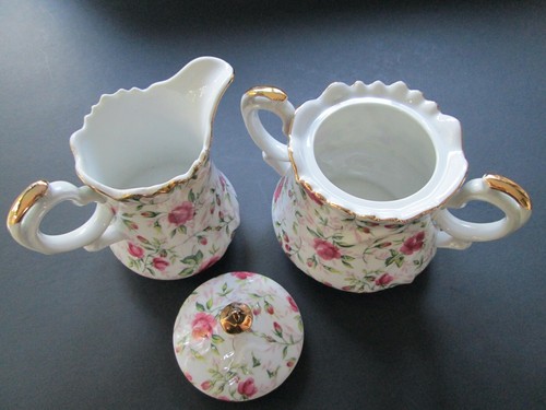 Vtg. LEFTON #661R Red Rose Chinz SUGAR + CREAMER w/Label Hand Painted in JAPAN - Picture 4 of 4