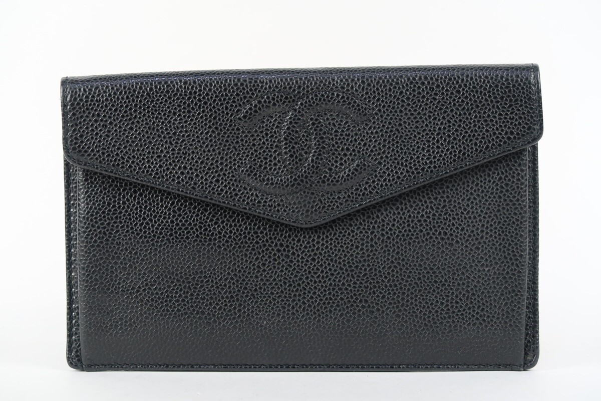 Chanel Caviar Skin Coco Mark Long Wallet Clutch Bag Black Accessories Pk92-image