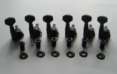 Wilkinson Locking Guitar Tuners Tuning Keys Pegs 6 Inline Machine Heads Black---
