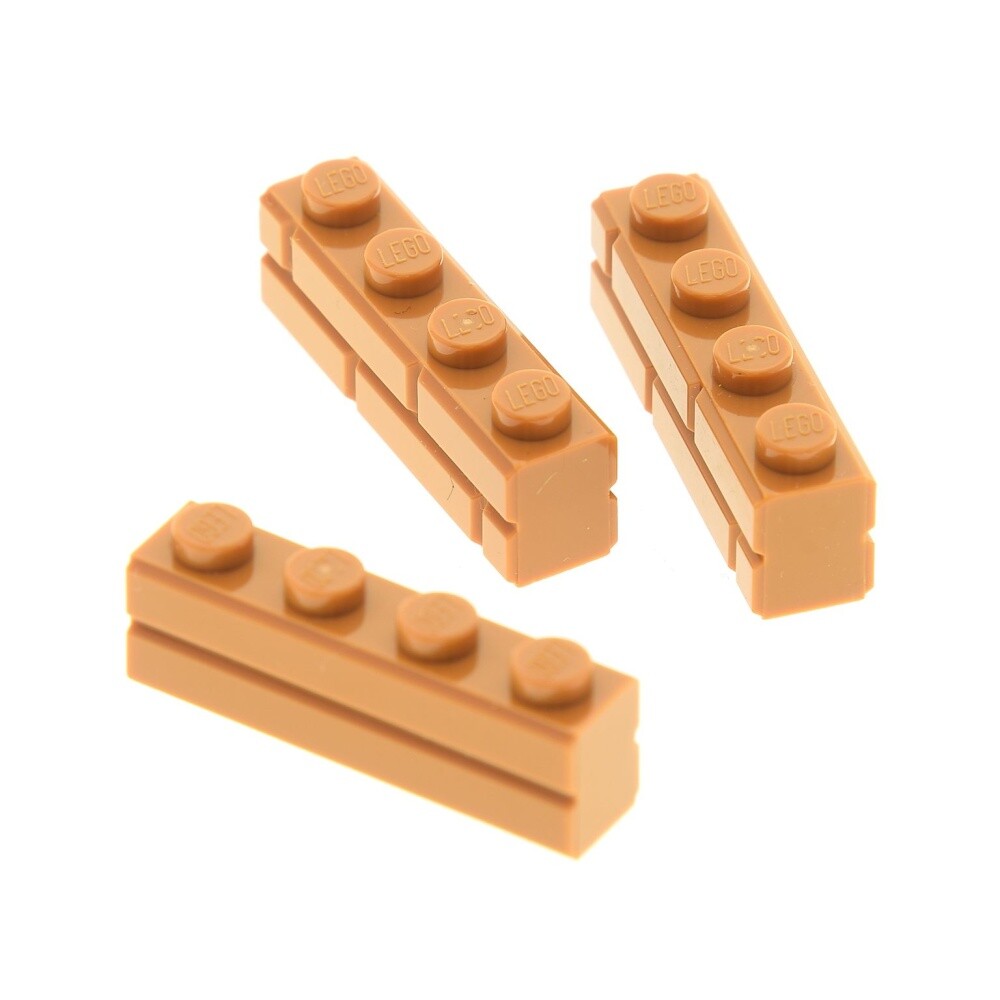 3x Lego Building Brick Modified 1x4x1 Light Nougat Brick Masonry Profile 15533