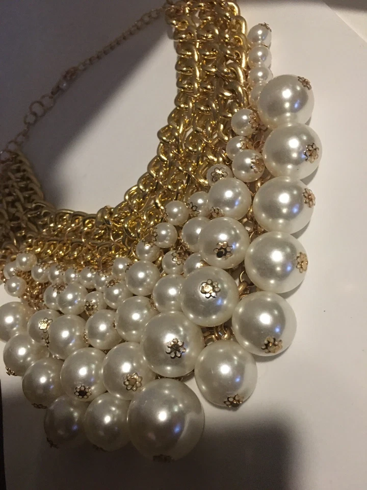 Collar grande Natasha perlas de imitación oro grueso nuevo Foto 4 de 4