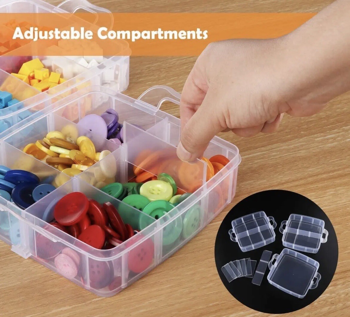 Adjustable 3Tier Storage Box Stackable Multi Slot Plastic Craft