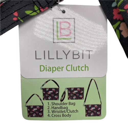 Lillybit Uptown Diaper Clutch Bag Tote Purse Changing Pad Floral Print Black - Picture 4 of 5