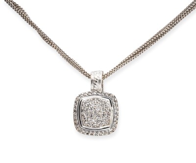 David Yurman Sterling Silver Pave Diamond Albion Pendant Necklace 16