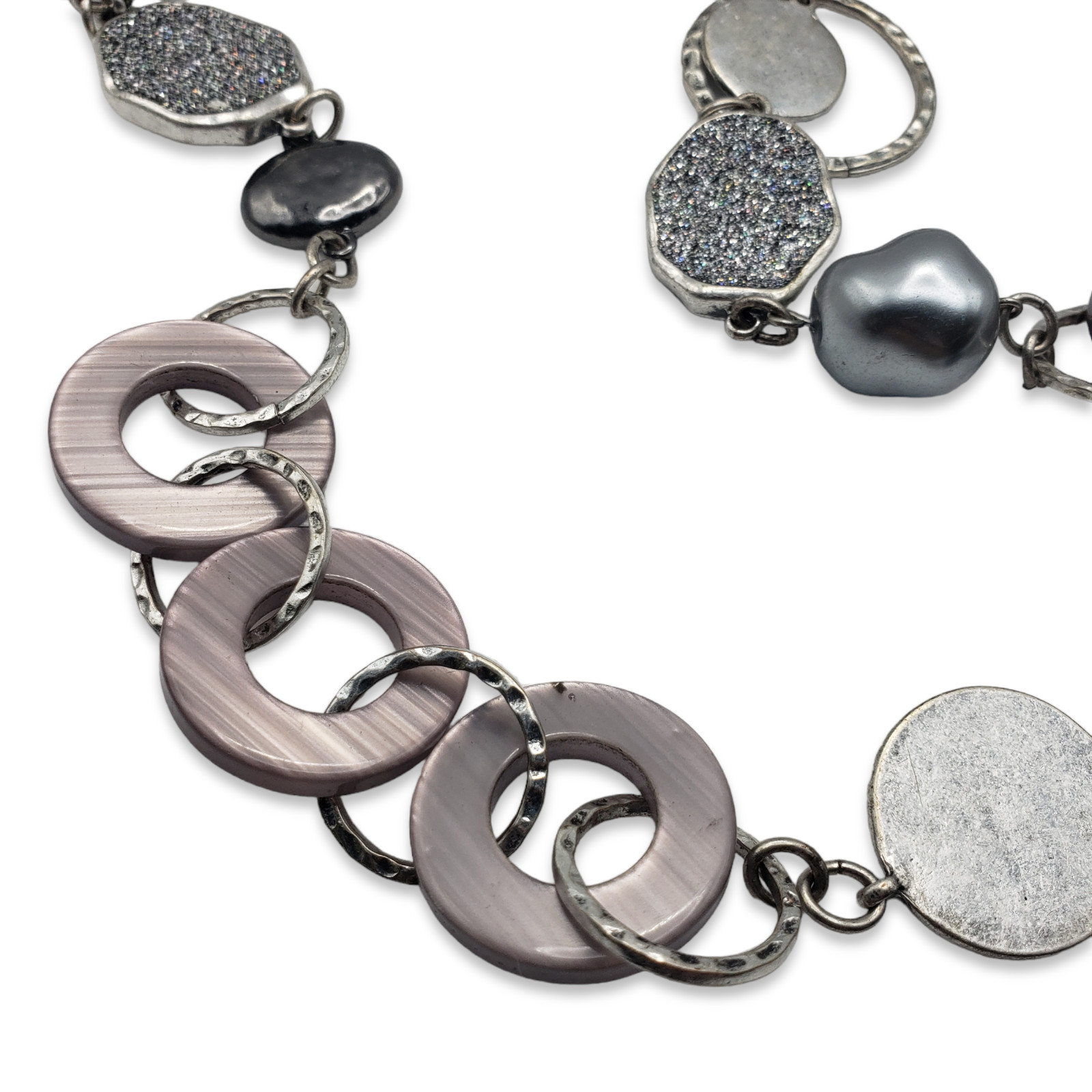 Chico's Long Silver Tone Discs Statement Necklace… - image 9