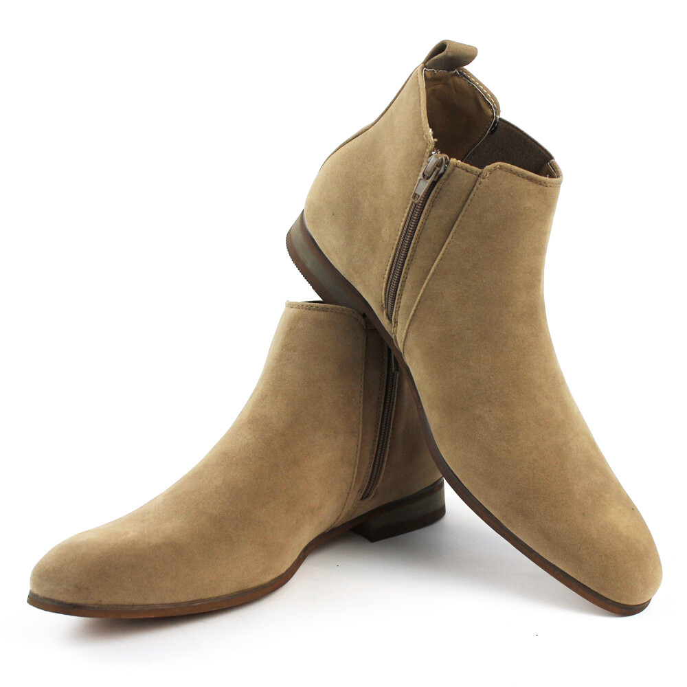 LIBERTYZENO Men's Chelsea Ankle Boots – Ostrich Leather Retro Dress Shoes With Side Zipper, Beige, Size 10 - View #7