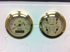 3 3/8 PROGRAMMABLE GOLD GAUGE SET QUAD STYLE STREET ROD HOT ROD, UNIVERSAL