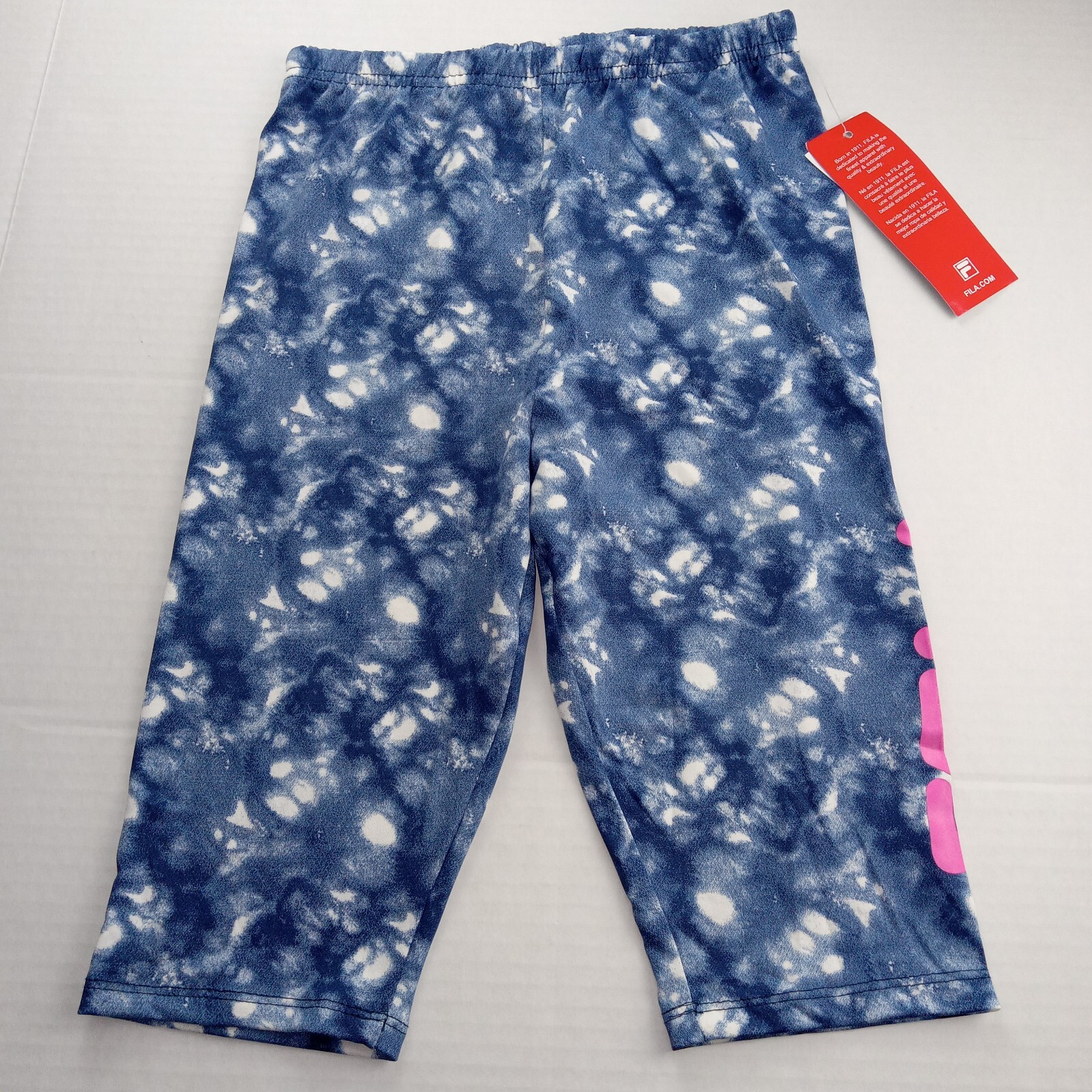 Pantaloncini FILA Ragazza Capri Taglia Large 14 16 Blu Tie Dye Atletici Elasticizzati