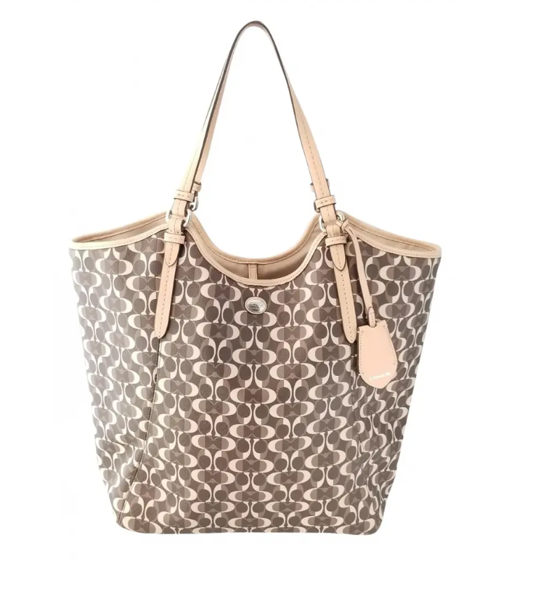 Coach Black & White Coated Canvas Optic Signature C Tote w/Leather