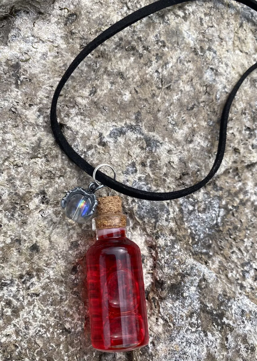 Red Fake Blood Glass Vial Pendant Necklace Sterling Silver Chain Goth  Halloween | eBay