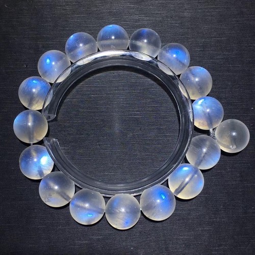 12,6 mm natürliches starkes blaues Licht Mondstein kristallklares Perlen Armband AAA - Bild 2 von 6