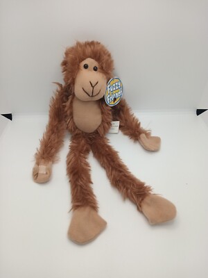 Fuzzy Friends Hanging Monkey Plush Stuffed - Lights Brown / Gold  13In -