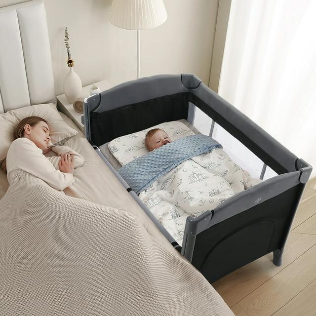 4 in1 Baby Bedside Crib,Pack and Play Bedside Sleeper w