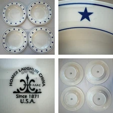 Brand New Set of 4 Homer Laughlin Blue Star Pasta Serving Bowls 11 1/4" USA