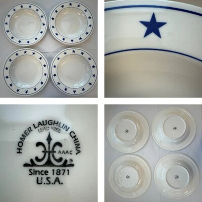 Brand New Set of 4 Homer Laughlin Blue Star Pasta Serving Bowls 11 1/4" USA