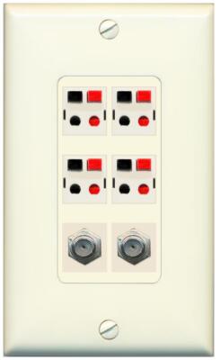 RiteAV 4 Speaker 2 Port Coax Cable TV Wall Plate - 1 Gang [Light-Almond]