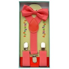 Kids Toddlers Coral Pink Peach BOXED GIFT Set SUSPENDERS And BOW TIE Matching