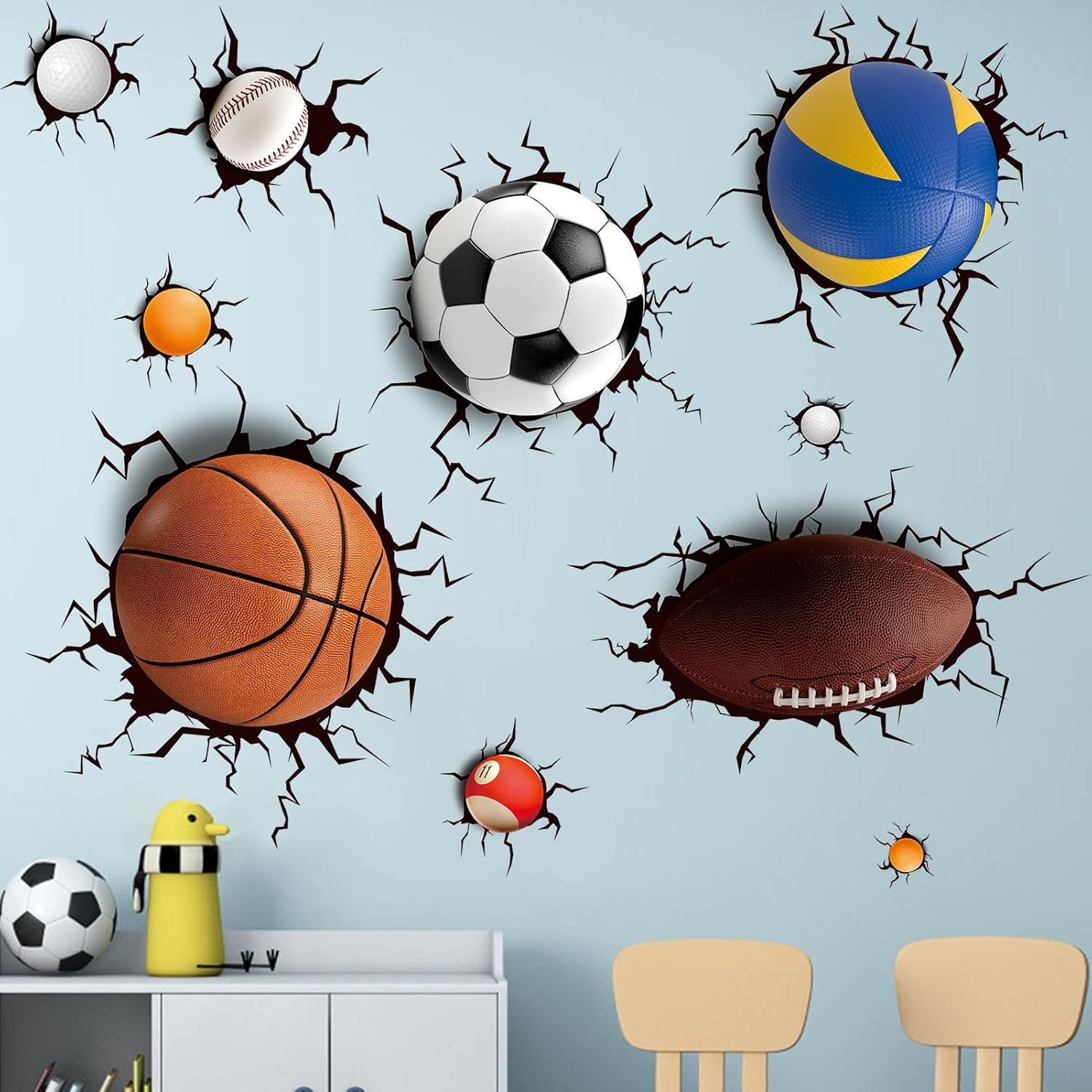 Basketball Football Wall Decals for Kids Nursery Sports Theme Stickers