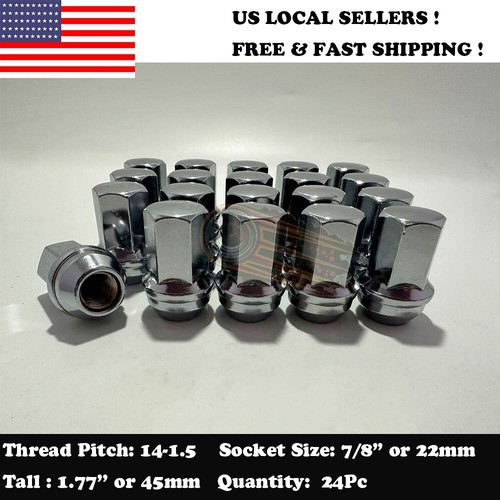 24 For Chevrolet Silverado OEM Factory Chrome 14x1.5 Tahoe Blazer Solid Lug Nuts - Picture 2 of 7