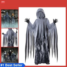 Child Boy Soul Taker Costume Black Hooded Robe with Face Cover White Mesh