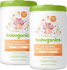 Babyganics Alcohol-free Hand Sanitizing Wipes Mandarin, 100 Count Each, 2 Pack